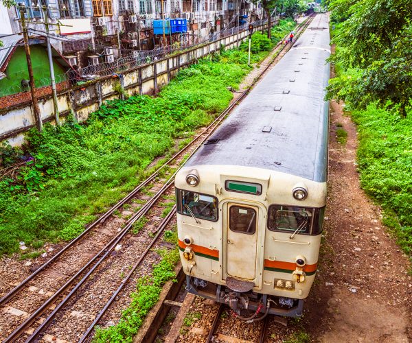 Train passing through Yangon, Myanmar.