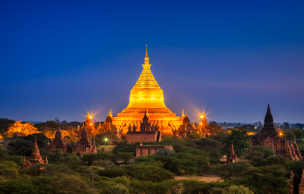 Dhammayazika Pagoda At Night Bagan Myanmar Pnqepan